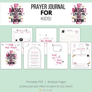 Pink and Gold Kid’s Prayer Journal | Jesus Loves Me | Printable Christian Prayer and Gratitude Journal for Kids | Digital Download