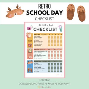 Retro School Day Checklist for Kids – Morning, Afternoon, Evening Routines