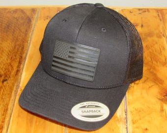 Black Trucker Hat with Leather Patch