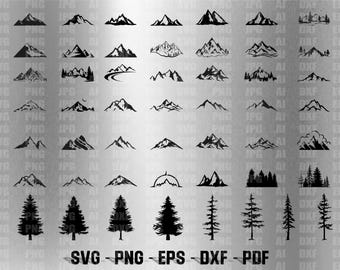 50 Mountains Bundle Svg, Mountain hand drawn, Forest Tree svg, Mountains File For Cricut, For Silhouette, Cut Files, Png, Dxf, Svg,Eps Files