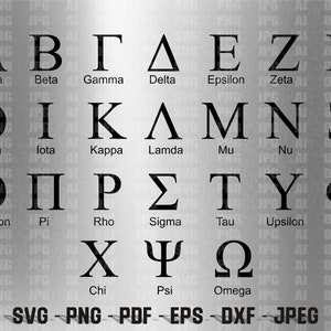 Alfabeto griego SVG, letras griegas PNG, letras de hermandad DXF, letras de fraternidad Svg, archivo de corte de silueta Cricut de letras griegas.