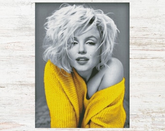 Marilyn Monroe in a Yellow Sweater Cross Stitch Pattern, Painting Instant Download PDF, Counted Cross Stitch, Pattern Keeper, Saga, XSD