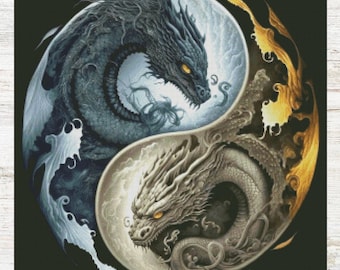 Yin Yang Dragons Cross Stitch Pattern Instant Download (PDF, XSD File) Pattern Keeper