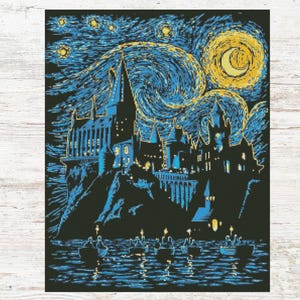 Sterrennachtkasteel kruissteekpatroon: magische school direct downloaden (pdf, xsd) Pattern Keeper