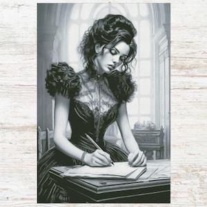 Patrón de punto de cruz de dama victoriana, descarga instantánea en PDF de estilo gótico victoriano, punto de cruz contado en sepia, Pattern Keeper, Saga, gris