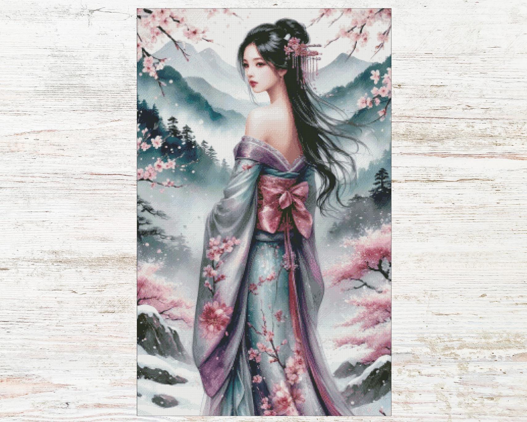 Japanese Cross Stitch Pattern, Cherry Blossom Instant Download PDF, Counted Cross Stitch, Pattern Keeper, Saga, Xsd