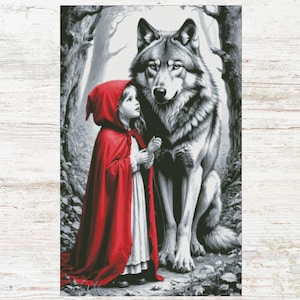 Red Riding Hood and Wolf Cross Stitch Pattern, Instant Download PDF, Counted Cross Stitch, Pattern Keeper, Saga, XSD
