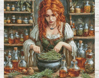 Herbalist Cross Stitch Pattern, Fantasy Instant Download PDF, Counted Cross Stitch, Pattern Keeper, Saga, Xsd