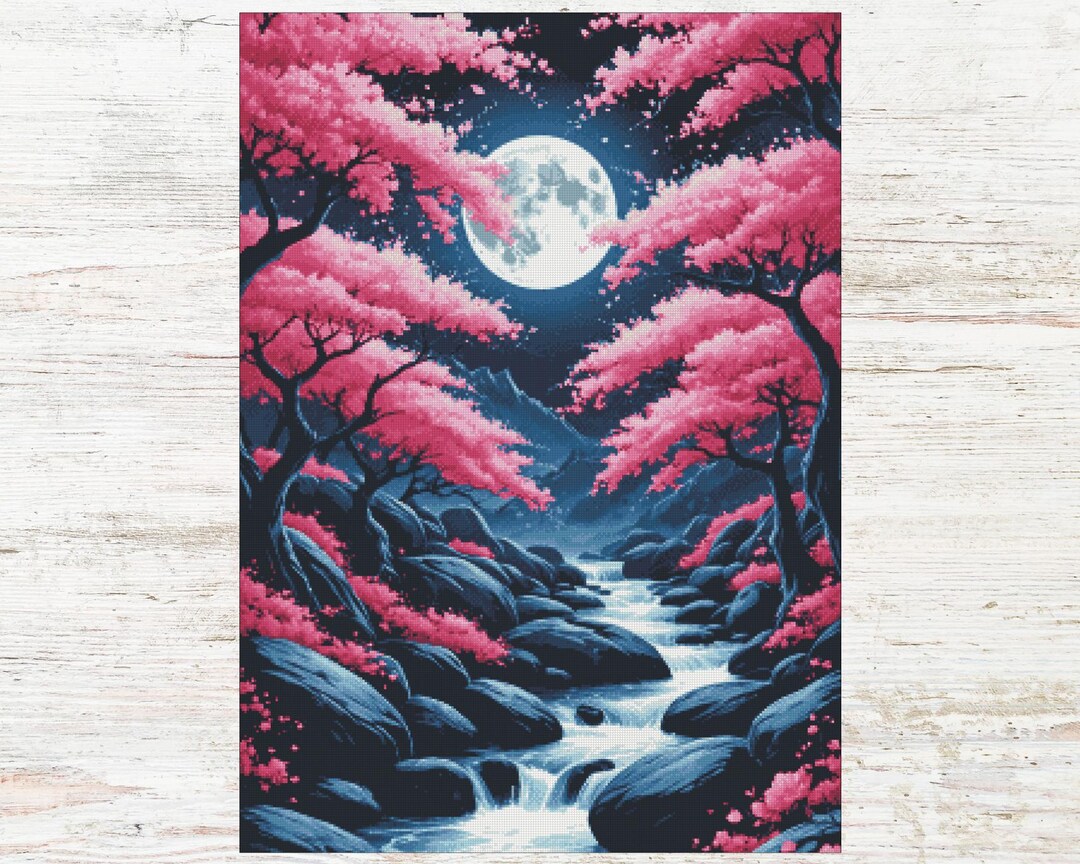 Cherry Blossoms at Night Cross Stitch Pattern: Instant Download (PDF ...