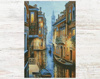 Venice at Night Cross Stitch Pattern: Italy Landscape Instant Download (PDF, XSD) Pattern Keeper