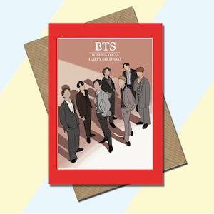 Dessin numérique original inspiré des BTS (Bangtan Boys) Carte d'anniversaire - Carte de voeux - Carte vierge