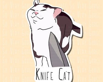 Knife Cat Vinyl Sticker - Meme Cat - Threats Will Not Work - Scaredy Cat Empowerment Sticker - Cat Sticker - Bottles, Tablets, Laptops