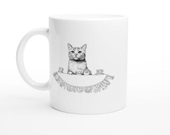 Charming Feline Tea Party Mug – Whimsical Cat Lover's Ceramic Gift, Cats, Dishwasher & Microwave Safe