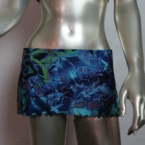 Graffiti Print Micro Mini Skirt: Rave Festival Boho Cheeky Skirt