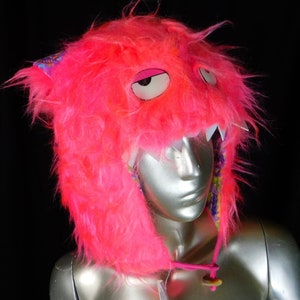 Pink Faux Furry Hood: Cosplay Animal Hat with Eyes & Teeth