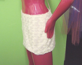 Faux Fur Mini Skirt: White Stretch Furkini - Burning Man Style