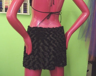 Furry Black Mini Skirt - Soft Black Furkini Mini-Skirt - Fur Mini-Skirt - Faux Fur Skirt -Black Fur Mini Skirt - Burning Man Costume Skirt