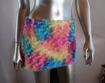 Rainbow Faux Fur Mini Skirt: Pastel Furkini Skirt