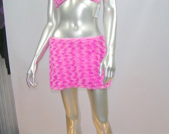 Pink Furry Mini Skirt - Furkini Bikini Stretch Mini Skirt - Faux Fur Skirt - Pink Furry Rave mini Skirt