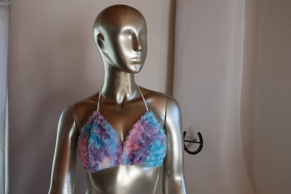 blue fur bra