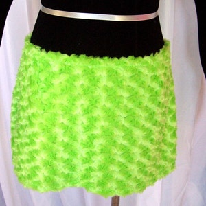 Lime Green Fur Mini-Skirt - Furkini Bikini Mini-Skirt - Faux Fur Skirt - Green Furry Stretch mini Skirt -