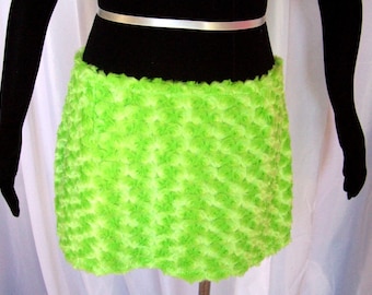 Lime Green Fur Mini-Skirt - Furkini Bikini Mini-Skirt - Faux Fur Skirt - Green Furry Stretch mini Skirt -