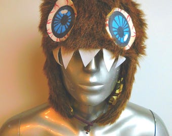Faux Fur Monster Hood: Funny Brown Furry Costume with Teeth