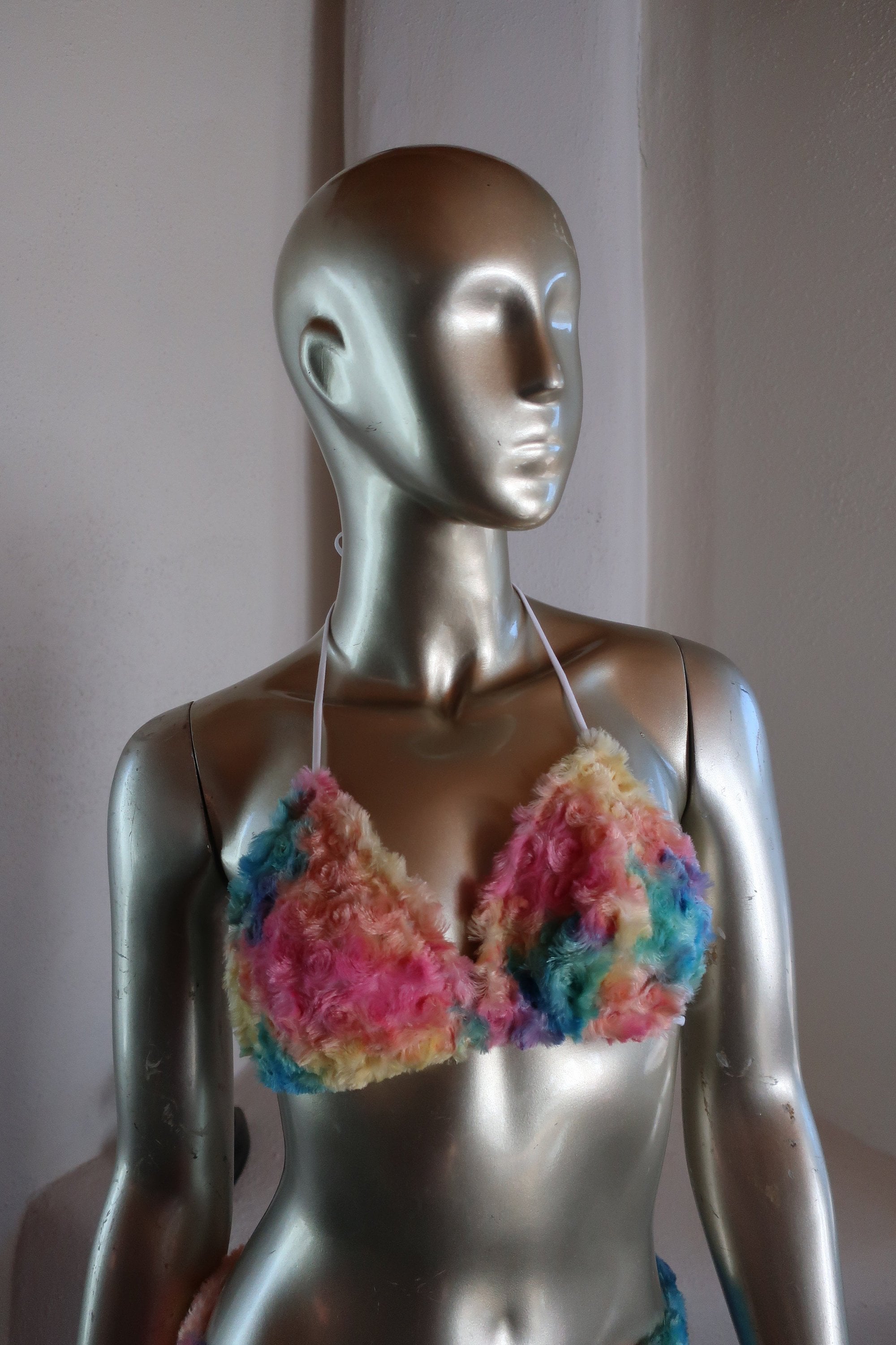 Soft Faux Fur Bikini Top Pastel Rainbow Fur Bikini Top Fur Halter