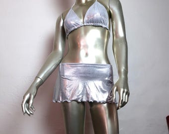 Silver Lame Micro Mini Skirt: Handmade Festival Rave Clothing
