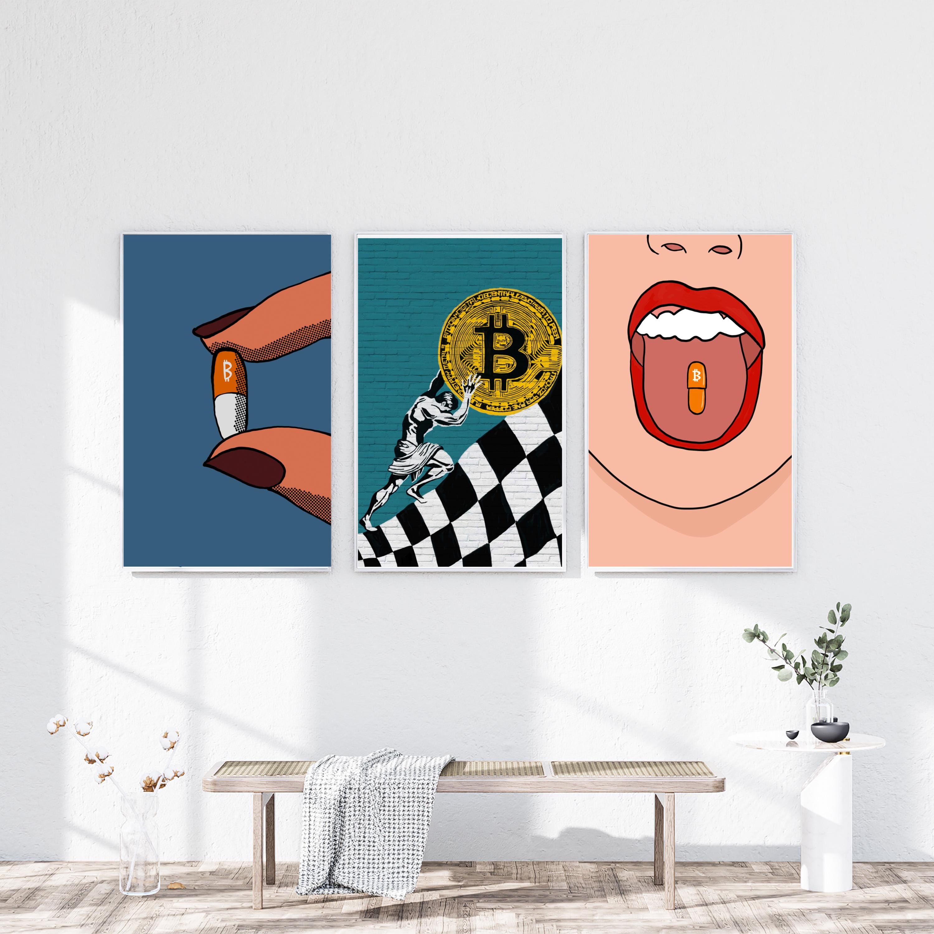 ビットコインウォールアートバンドル – 暗号通貨の印刷可能なポスター | デジタルダウンロード | モダンな暗号通貨ホームオフィスデコレーション