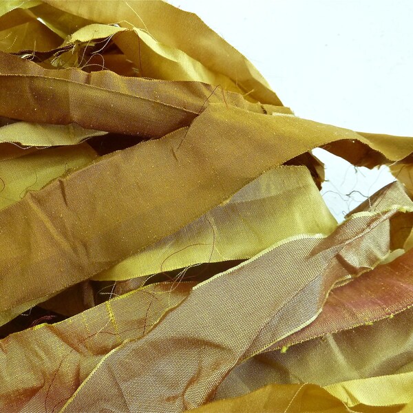 shades of goldenrod recycled silk sari ribbon..limited stock