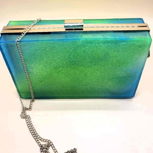 Glow in the dark Blue and Green Resin Clutch Purse