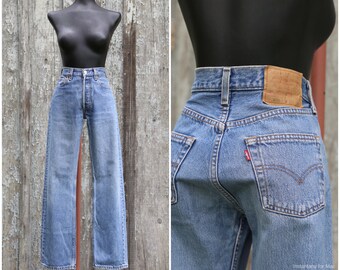 Vtg LEVIS 501  / Worn Distressed / Straight Classic Leg Jeans / 2000's / Medium Dark Wash /  28 X 29