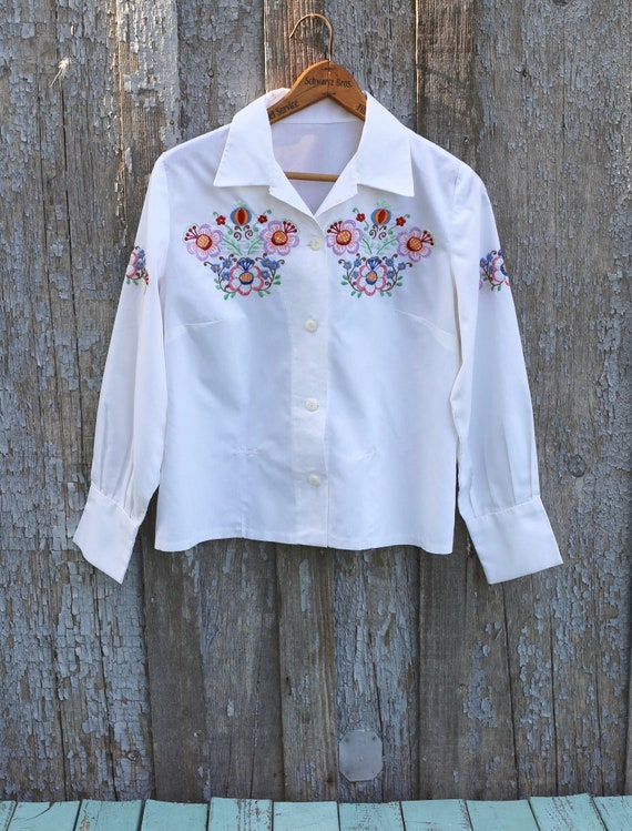 Vtg 1960s 50s Hungarian Embroidered Blouse / Cott… - image 4