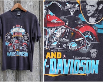 Vtg 80s HARLEY Davidson Motorcycle Tee / JAMES DEAN American Legend / Paper Thin Faded  / Single Stitch / 1986 1987  / Large Xll