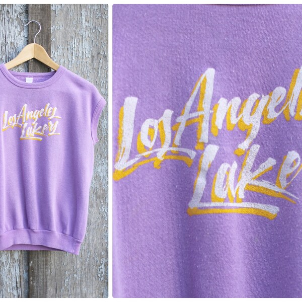 Vtg 80s LA LAKERS Tee T Shirt / Crewneck Pullover / Los Angeles California / Medium