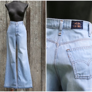 Vtg LEVI'S 60s 70s Orange Tab Flare Leg / Bellbottom Bell Jeans / High Rise Waist / Worn / Hippie Boho /  26 X 30