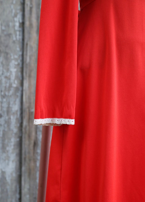 Vtg 60s 70s Red Midi Dress / Big Collar / Lace / … - image 6