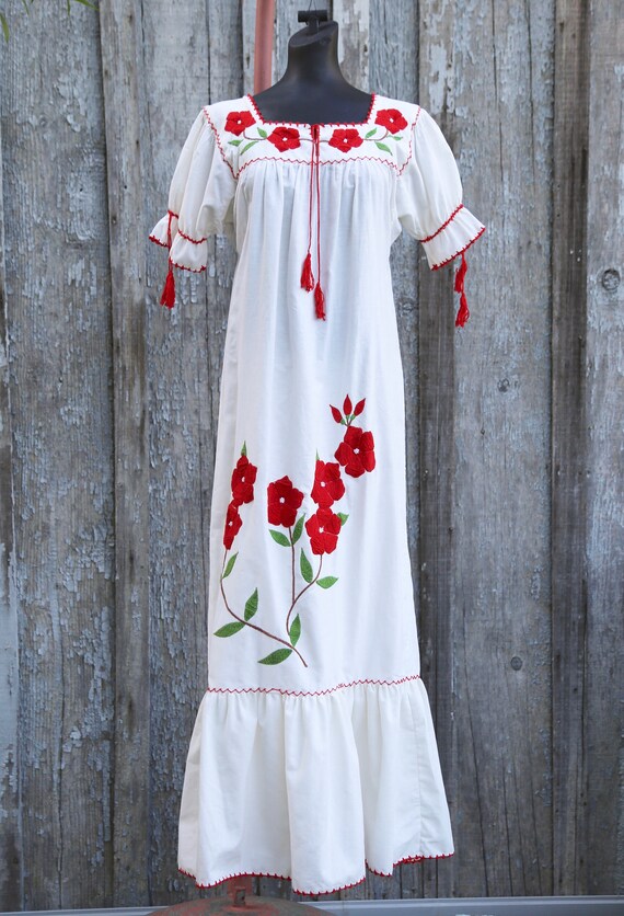 Vtg Hand Embroidered Folk Cotton Peasant Dress / … - image 2