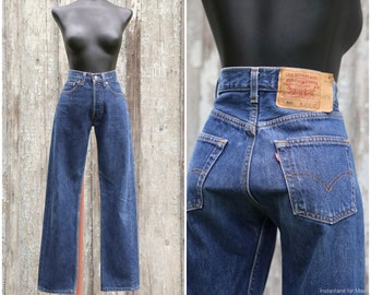 Vtg LEVIS 501  / Made USA or JAPAN / Straight Classic Leg Jeans /  1990's / Medium Dark Wash / Vintage / 26 27  X 29
