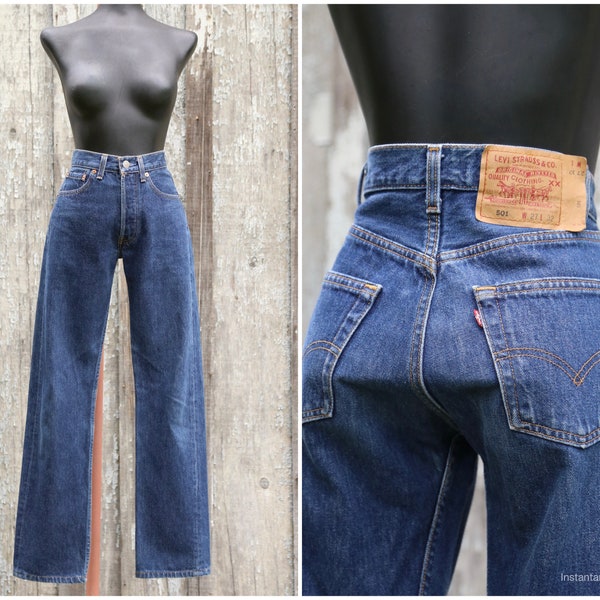 Vtg LEVIS 501  / Made USA or JAPAN / Straight Classic Leg Jeans /  1990's / Medium Dark Wash / Vintage / 26 27  X 29