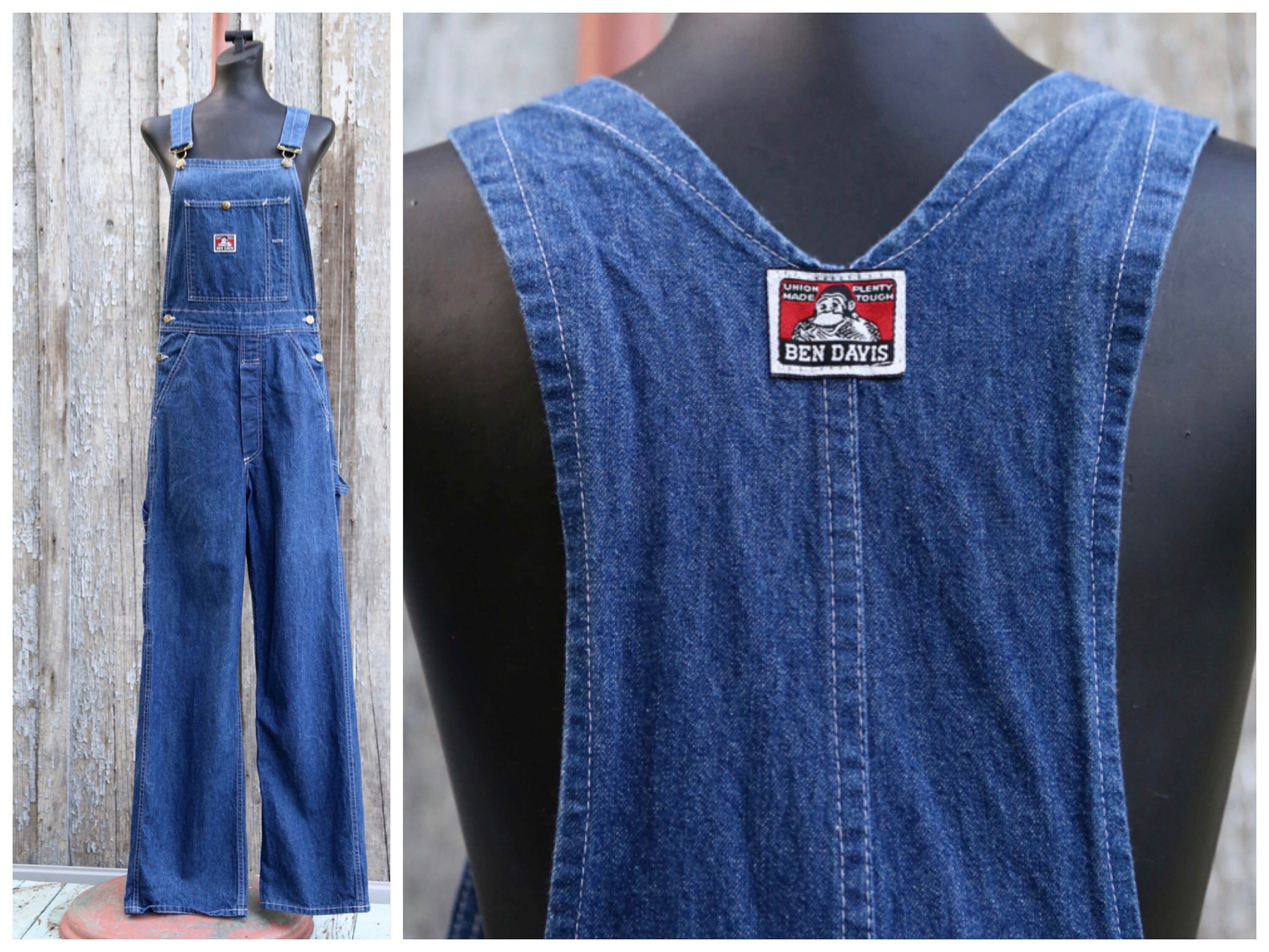 Vtg BEN DAVIS Overalls Made USA Dark Denim Jean Utility
