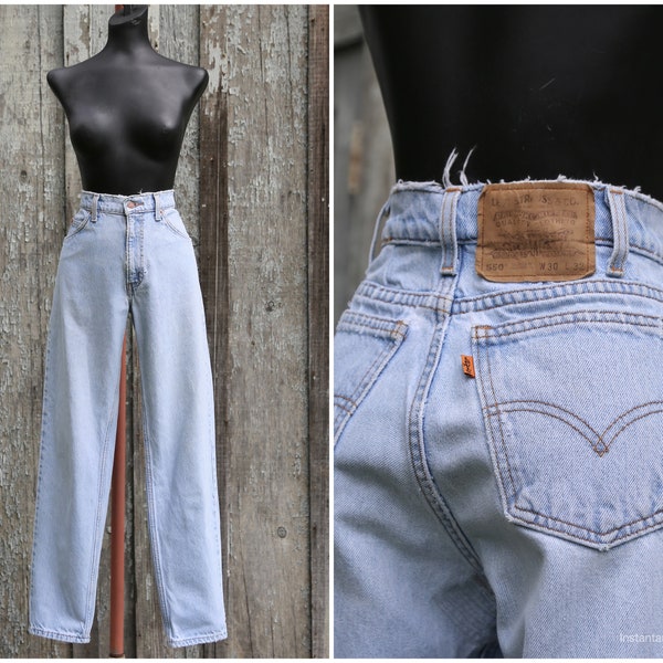 Vtg LEVIS 550 Orange Tab / Light Wash / Worn Distressed / Relaxed Fit Tapered Leg /  28 29  X 30