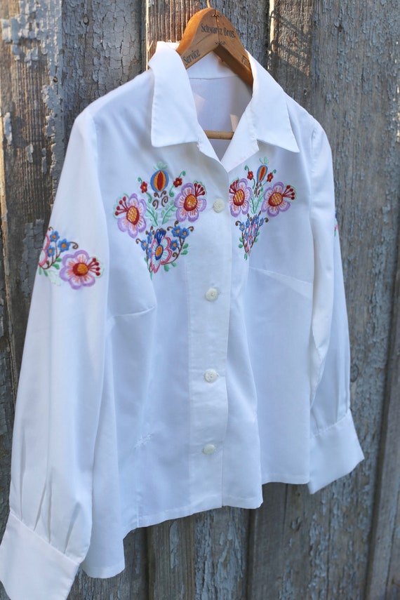 Vtg 1960s 50s Hungarian Embroidered Blouse / Cott… - image 6