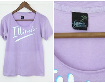 Vtg 80s Tee T shirt Illinois Tourist Thin Soft Fitted 50/50 Endless Summer Single Stitch