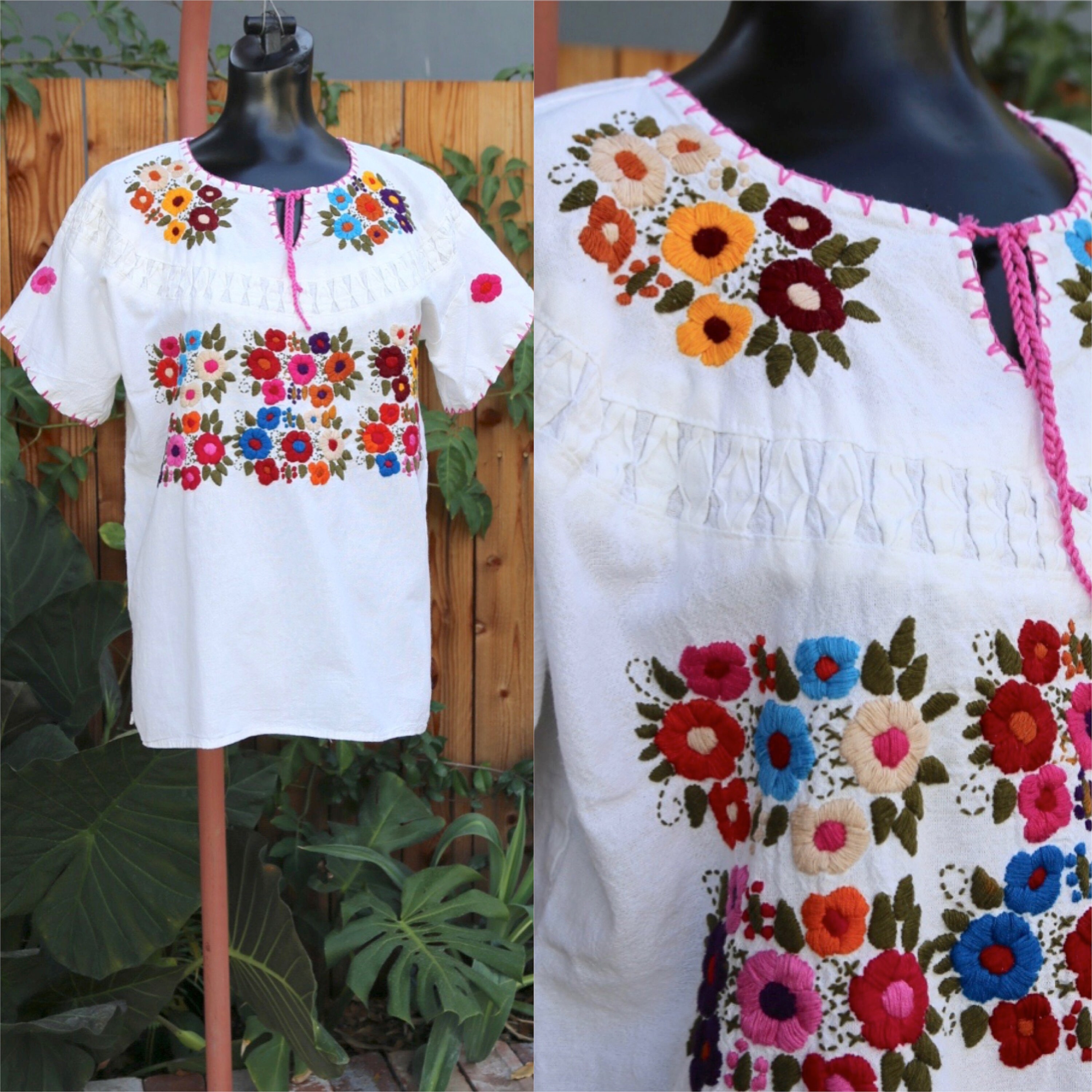 Vtg 70s Embroidered Blouse Shirt / Floral Bright Cotton Top / | Etsy