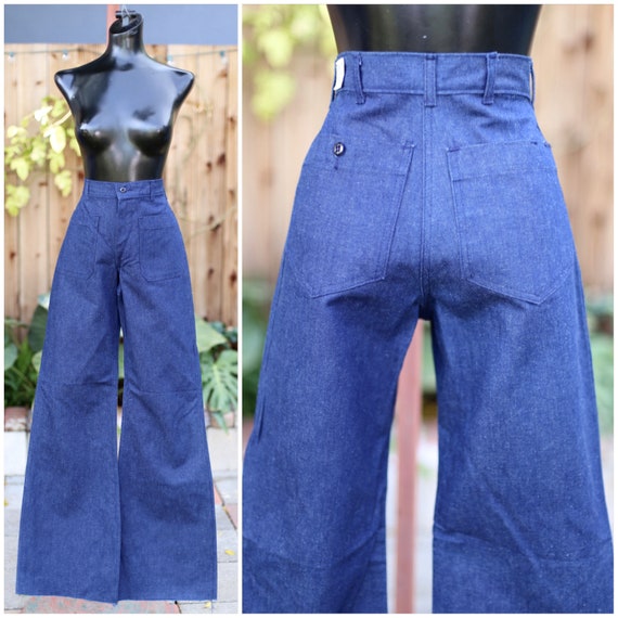 Vtg 60s 70s Navy Sailor Jeans / High Waist RISE /