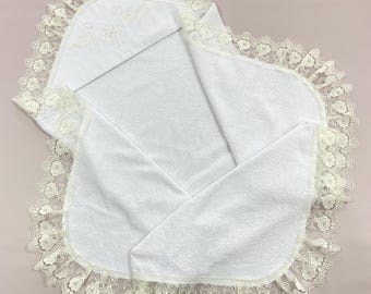 Personalized Baptism Towel with Lace, White Terry Cotton Christening Blanket for Baby, Embroidered Cross Hooded Towel, Orthodox Baptism Gift