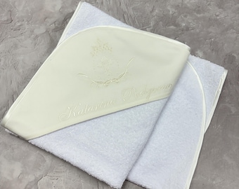 Personalized Christening Blanket: Hooded Terry Towel with Embroidery
