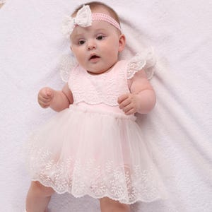 Christening Outfit Baby Girl Bodysuit Dedication Baptism Gown Newborn Girl Outfit White Baby Dress Angel Sleeveless Pink Blessing Dress